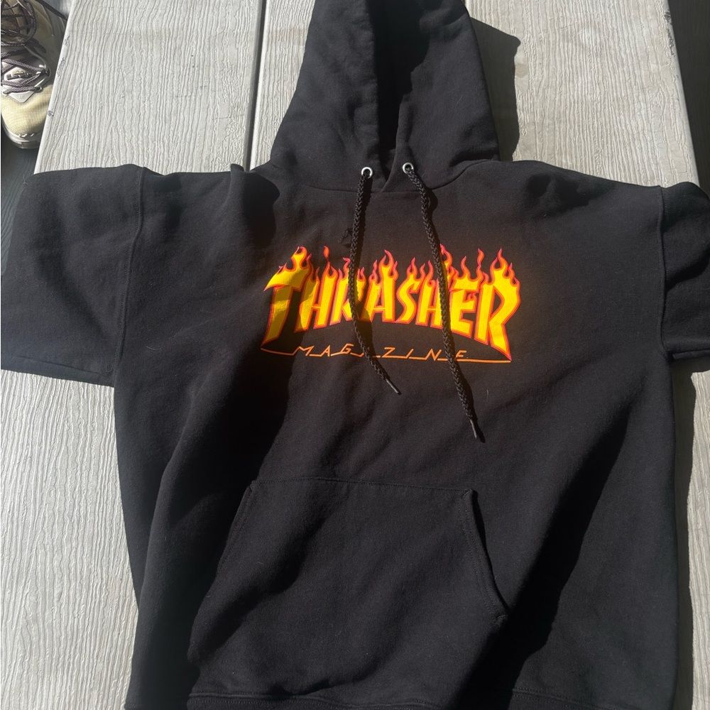 Thrasher Black Hoodie with Fiery Logo